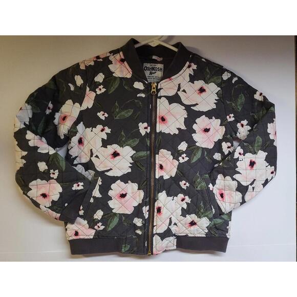 OshKosh B'gosh Other - OSHKOSH B' gosh  Girls  quilted lightweight floral  gray pink full zipper  7